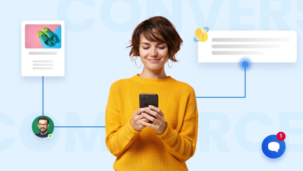 Conversational Commerce: De Toekomst van Merkontdekking in het Tijdperk van AI AI-assistent die gebruiker begeleidt bij gepersonaliseerd winkelen en merkontdekking